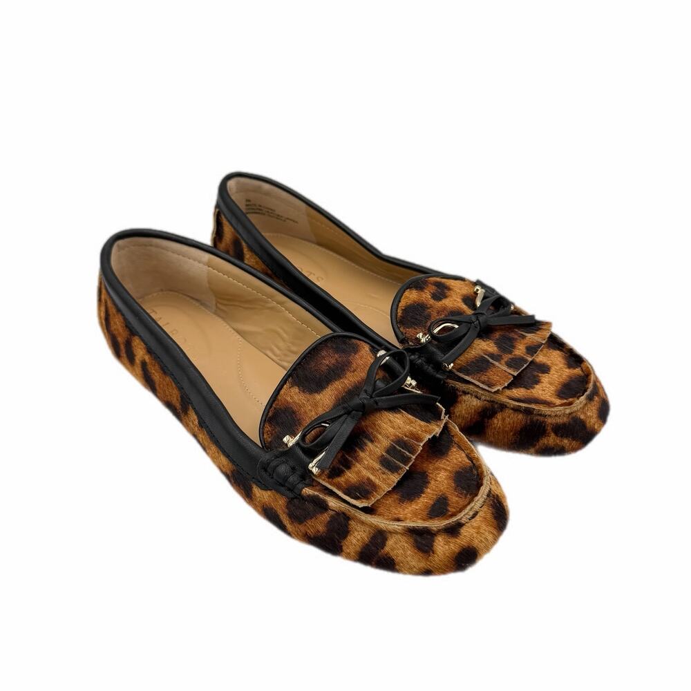 Talbots Everson Women's Tasseled Leather Driving Leopard Slip On Chic Moccasins - Picture 5 of 10